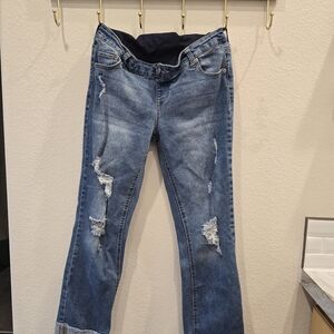 Distressed Maternity Blue Jeans